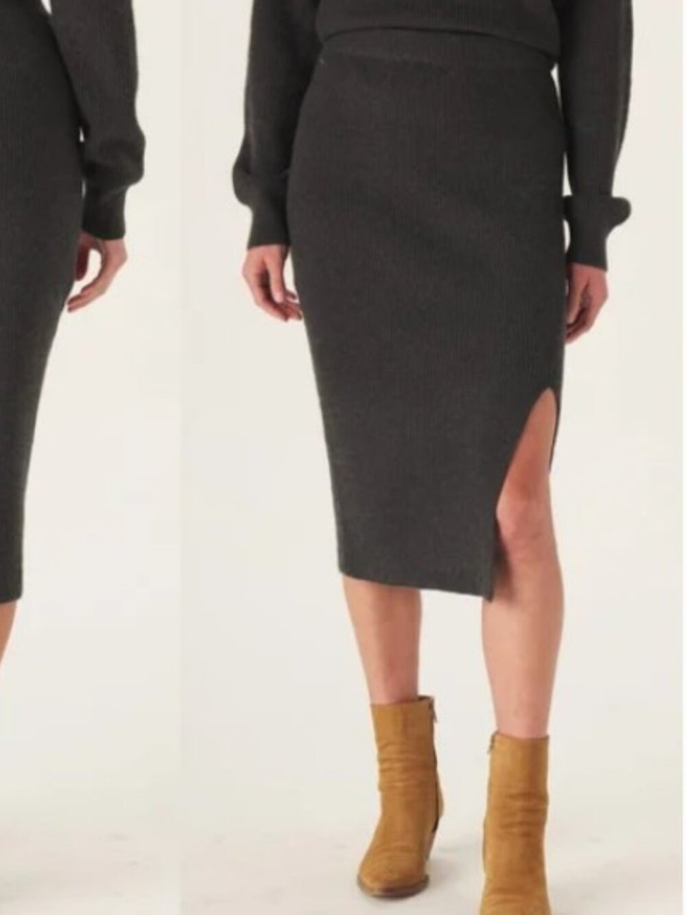 The Normal Brand Wool Blend Midi Skirt Knit Grey Gray High Rise Slit Small Soft